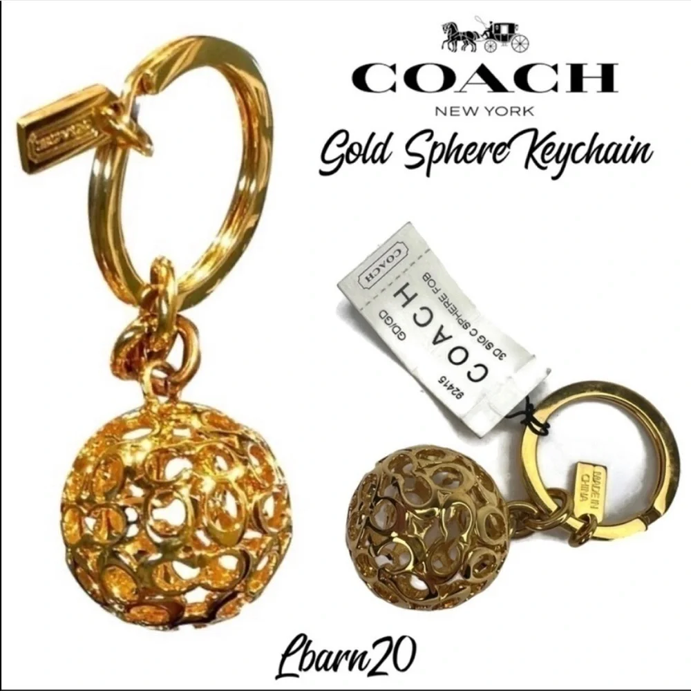 Coach 92415 3D Signature C Gold Sphere Keychain Fob NWT Vintage
